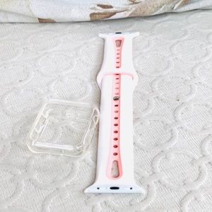 For Apple Watch Blush/White Silicone Band w/ Cover